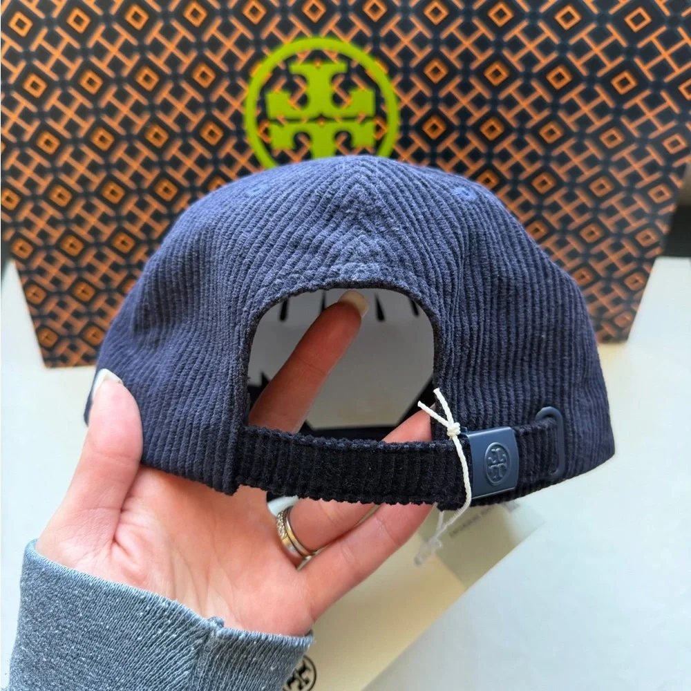Tory Burch Corduroy Logo Cap Hat Tory Navy Blue